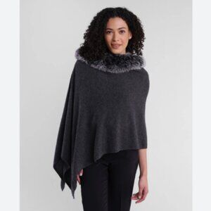 Claudia Nichole Luxe Windchill Fox Fur Cashmere Sweater Topper Charcoal OS
